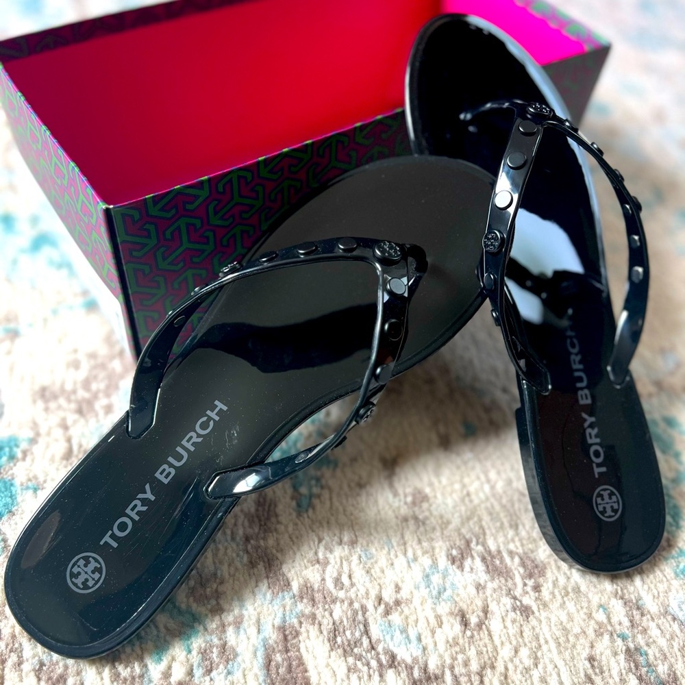 Tory Burch Women's Studded Jelly Sandals black 10